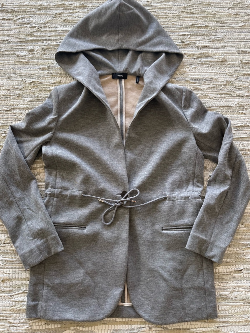 Theory Gray Hooded Drawstring Jersey Jacket